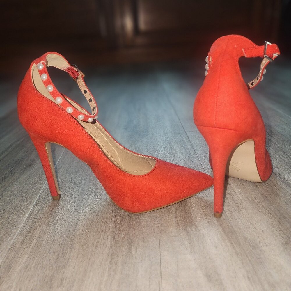 Red Suede-like Pointed Toe Pumps by Truffle Collection Size 5.5